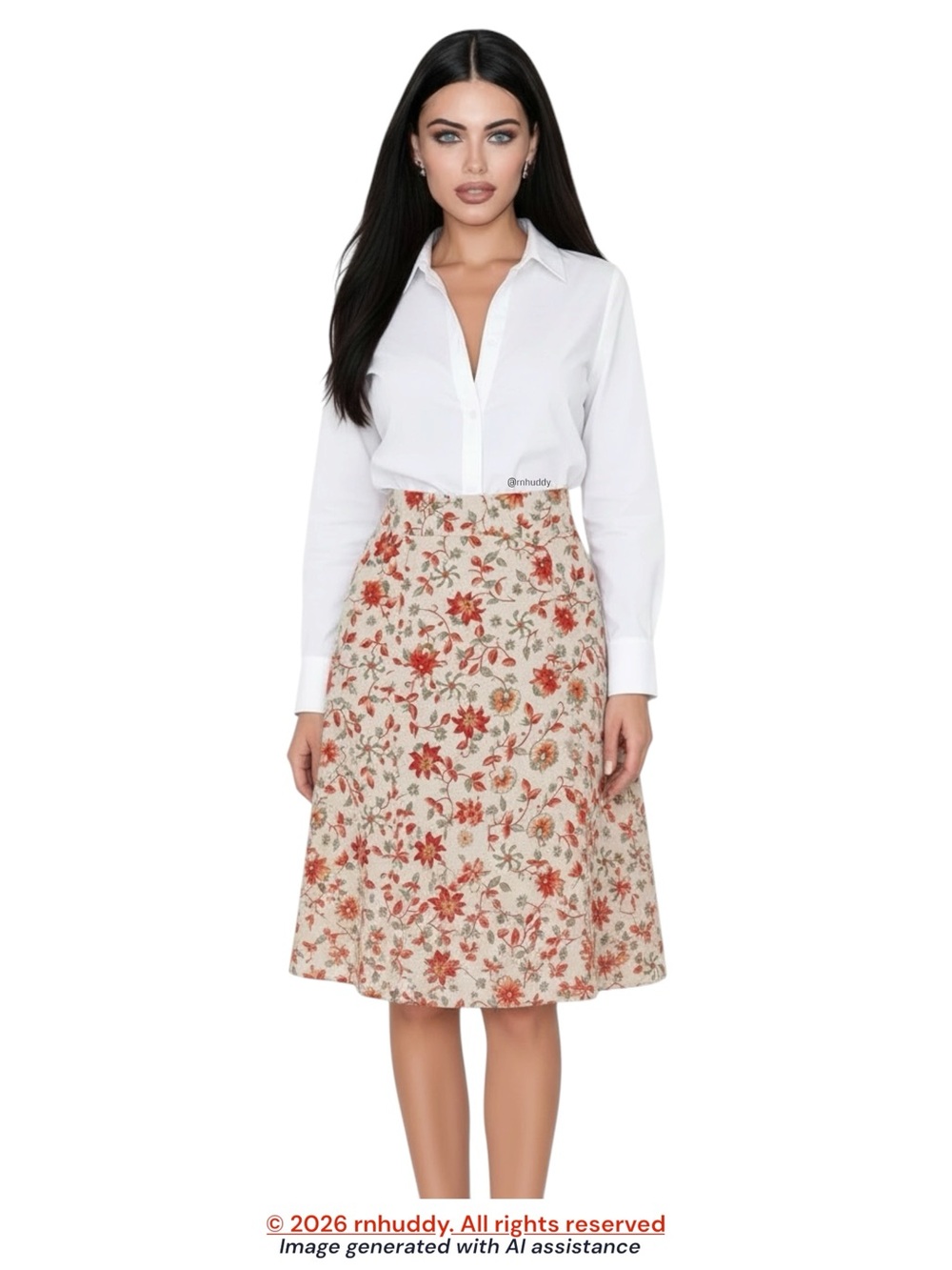 Eddie Bauer size 8 beige floral cotton skirt